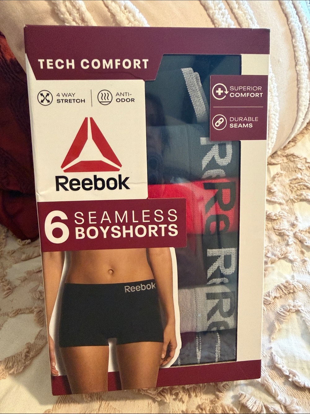 Reebok woman’s Seamless Boyshorts Pack – Black, Red, Gray